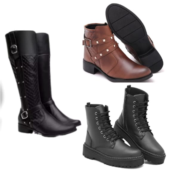 Bota preta com correia+Bota Coturno Preta Feminina+botina feminina marrom com correia