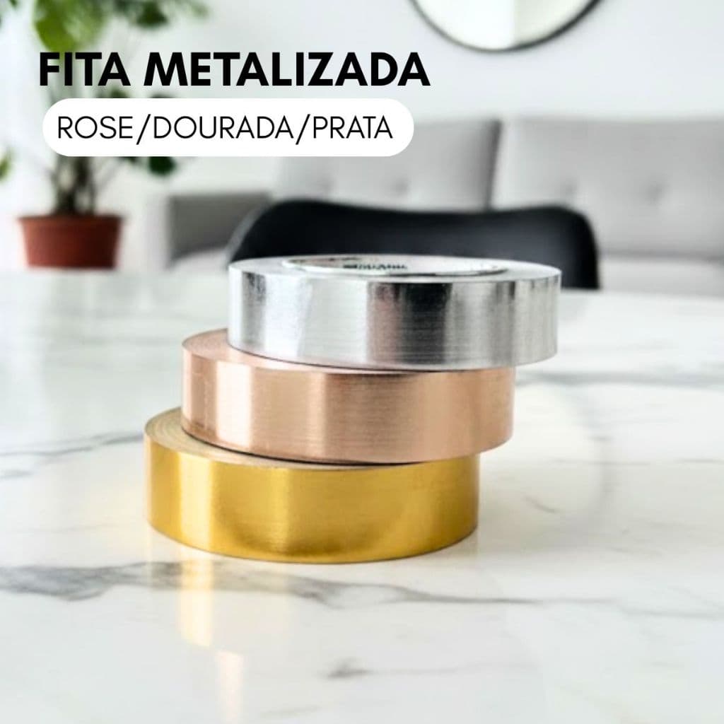 Fita Autocolante 1M 10M 20M 25M 50M Reforçada Metalizado Dourada Rose Prata Autocolante Largura 2CM