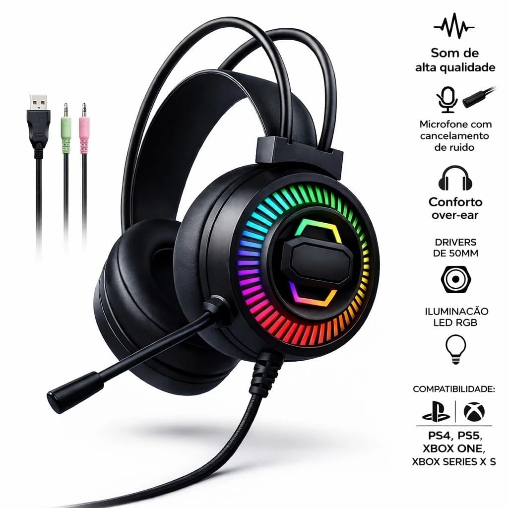 Headset Gamer Com Microfone Fone de Ouvido Estéreo LED Confortável PC Notebook K11