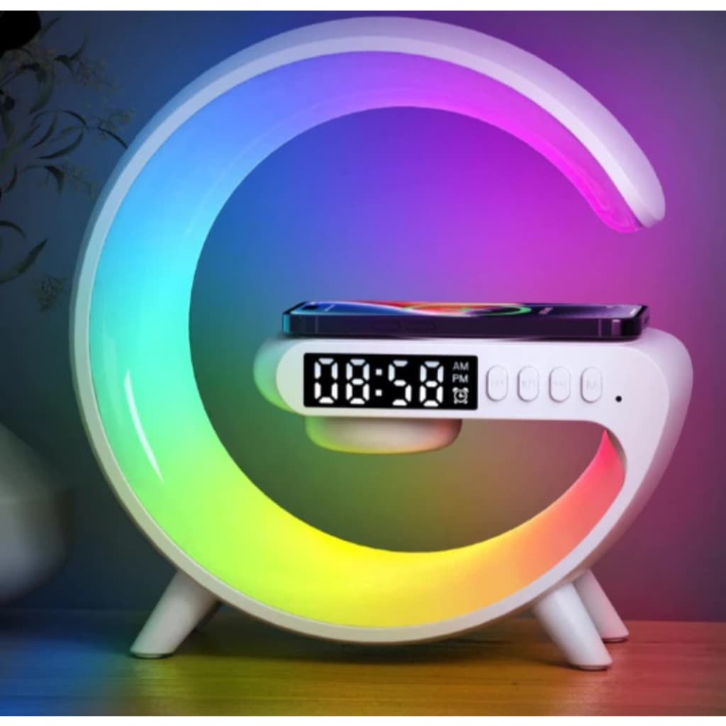Luminária Relógio Com Formato De G-Speaker Caixa De Som E Carregamento Por Indução