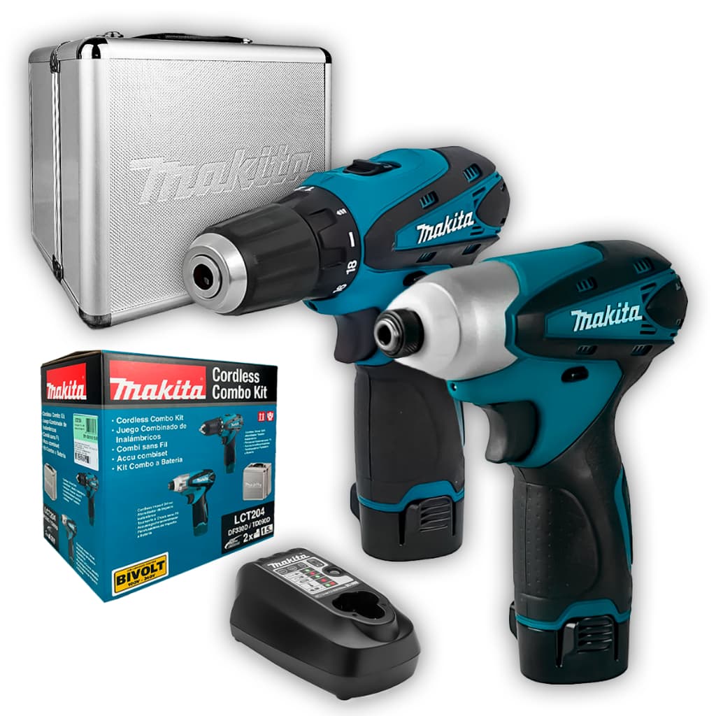 Combo Makita Parafusadeira DF330D + Impacto TD090D 12V 2 Baterias Carregador LCT204 Compacto