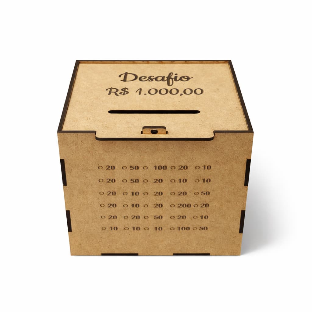Caixa MDF Cofre Desafio 1000 Reais Cofrinho Poupança