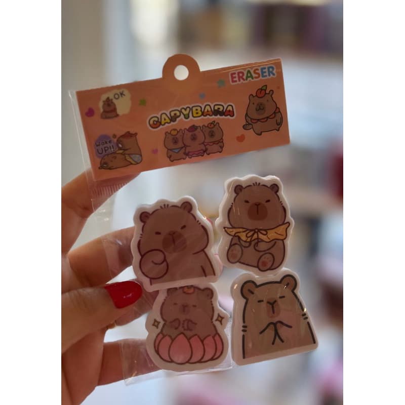 Kit com 4 Borrachas Capivara Escolar Papelaria Fofa Capybara Infantil
