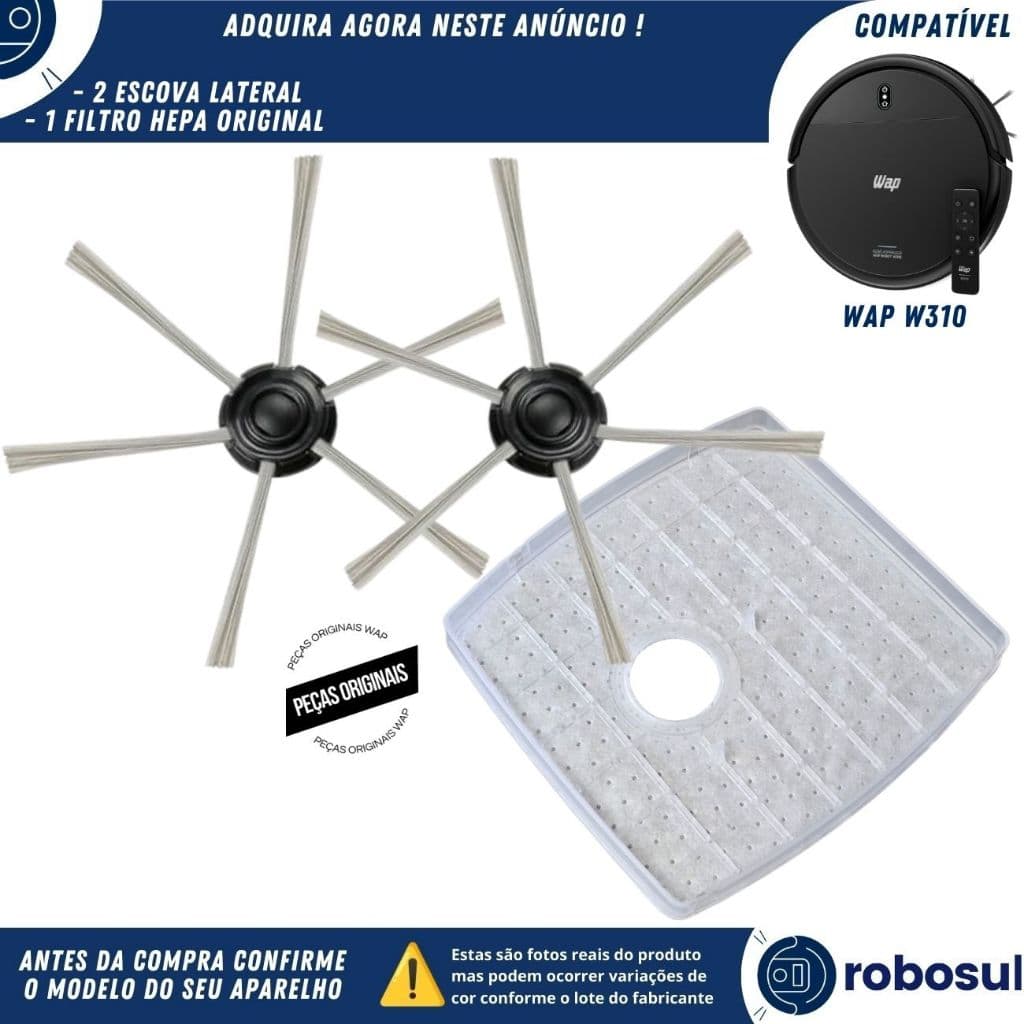 2 Escova Lateral e Filtro Original Para Robô Aspirador Wap Robot W310