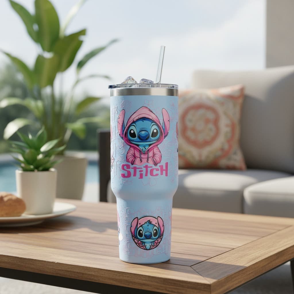Copo Térmico Personalizado Stich Tampa Canudo 1200ml