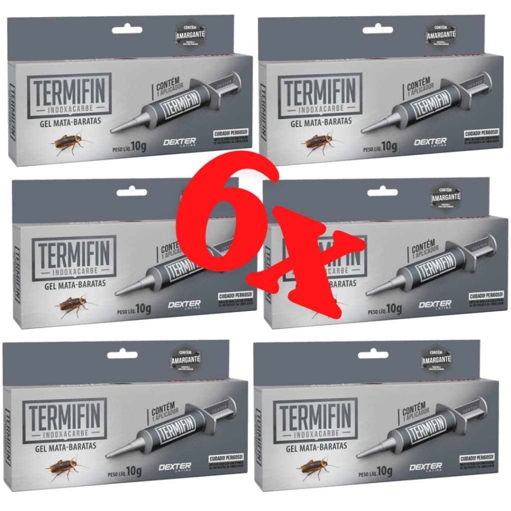 6x Gel Mata Barata TERMIFIN - Atrai e Mata Muito! Não Faz Mal aos PETs. 10g