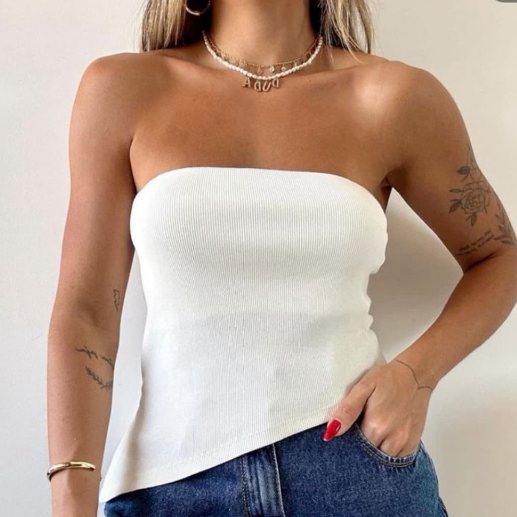 Blusa Tomara Que Caia Assimétrica Canelada