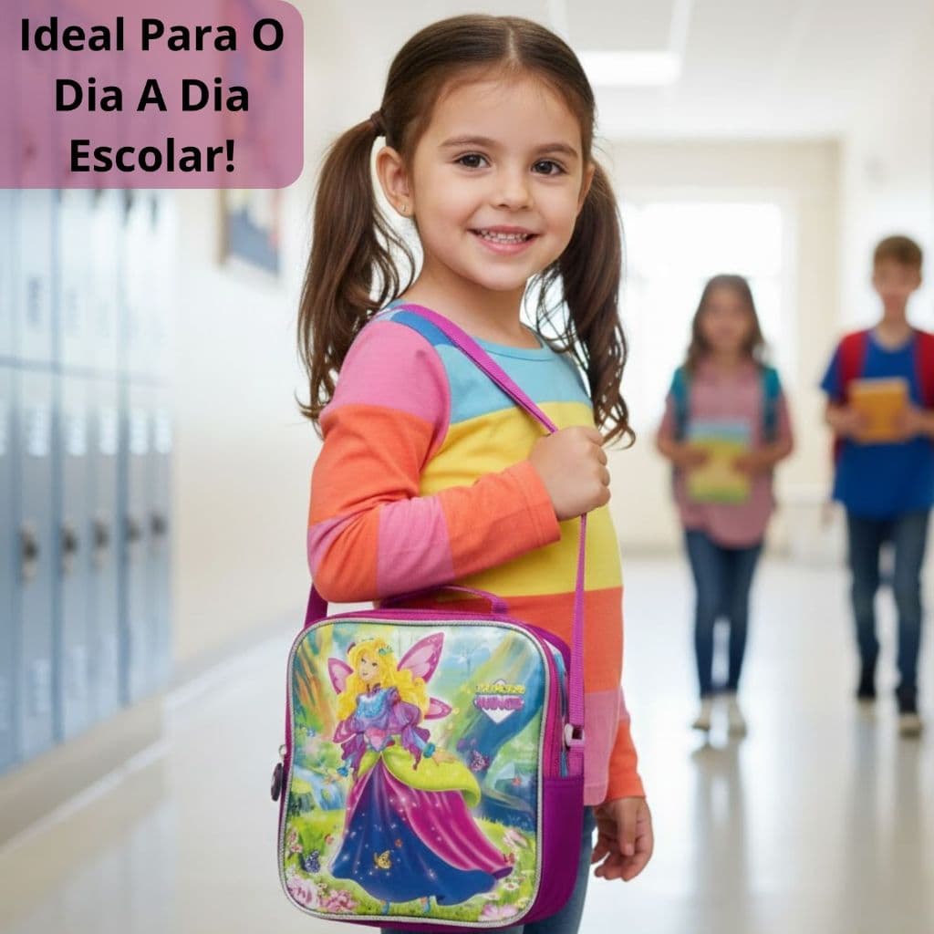 Lancheira Térmica Infantil Princesa Com Asas - Lanche Viagem  Mochila Escola
