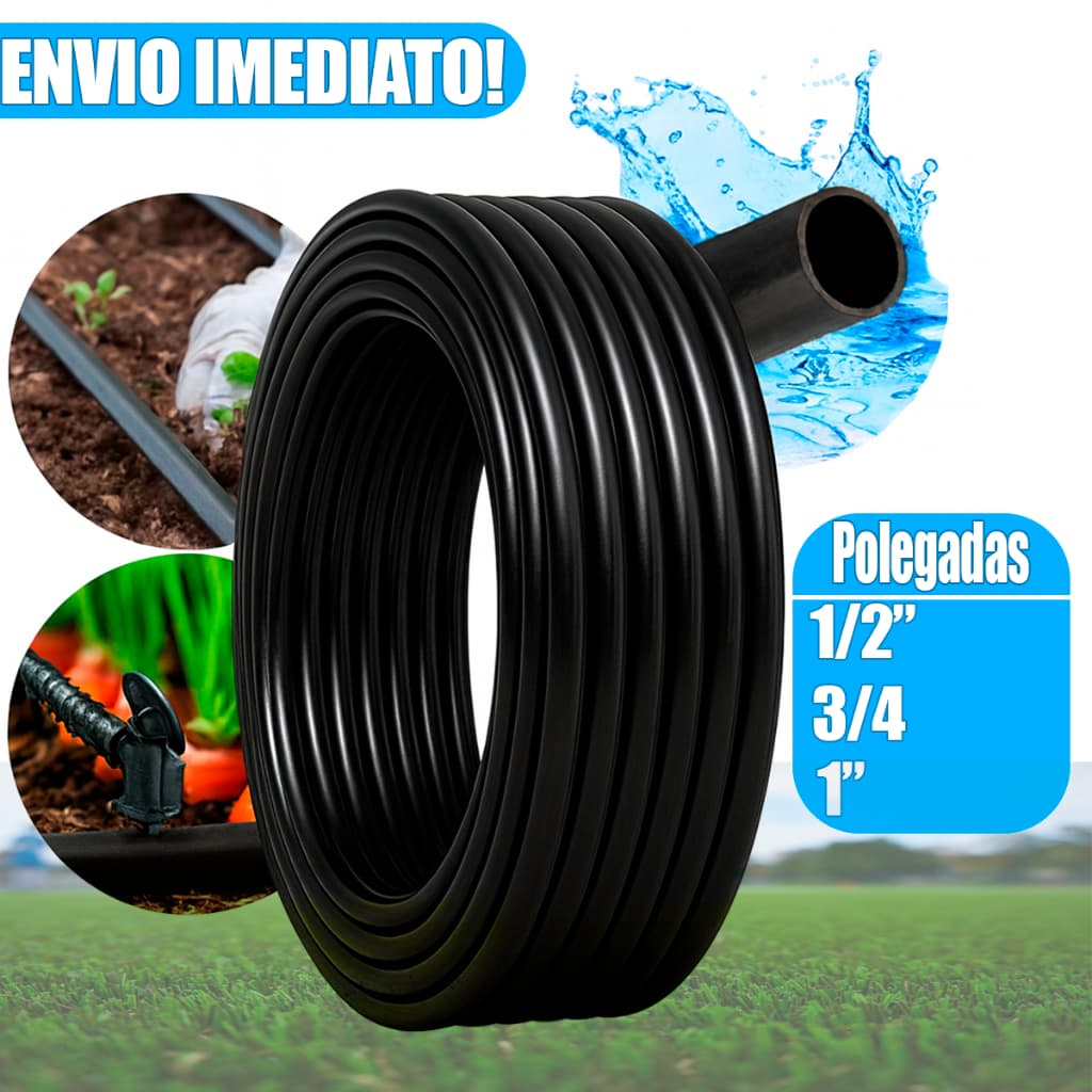 Mangueira Preta Tubo Irrigação 1/2"  3/4"  1" Polegada Rolo Com 50 Metros e 100 Metros