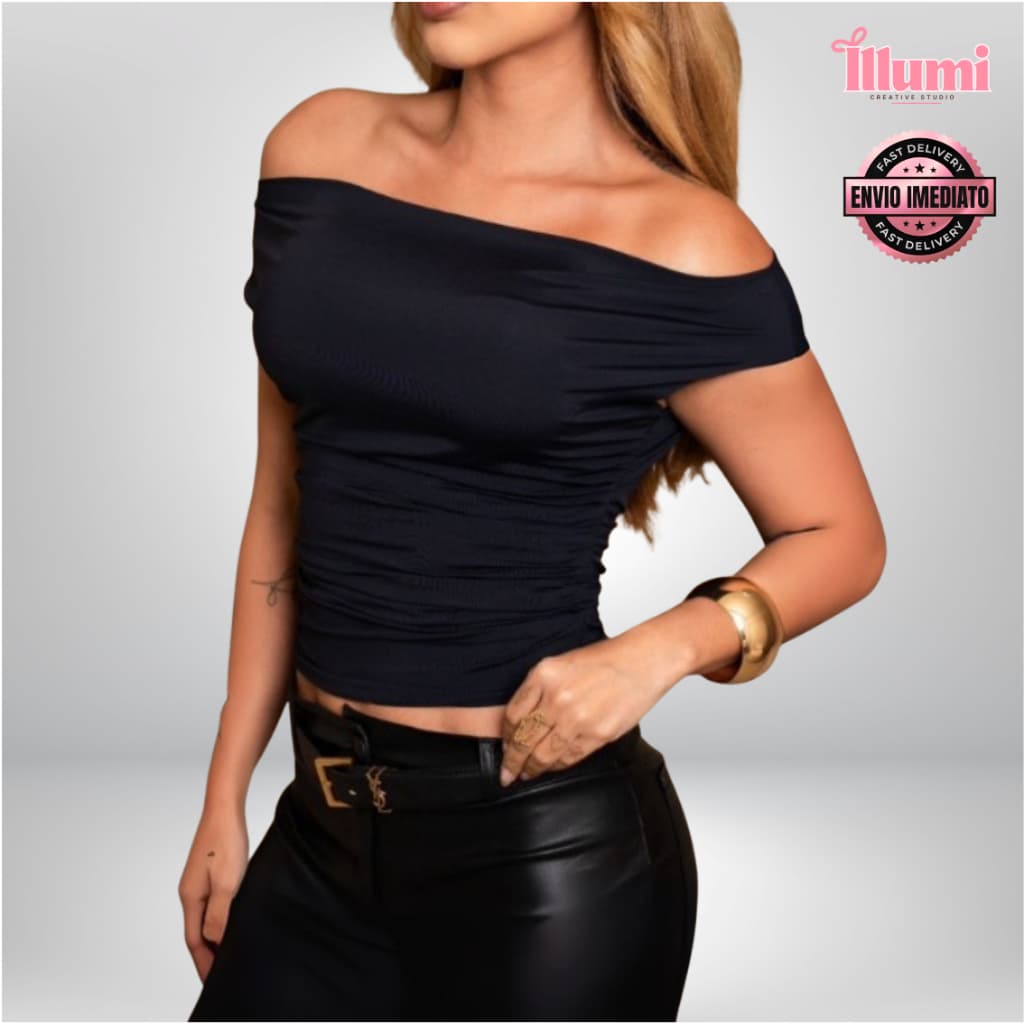 Blusa Feminina Ombro a Ombro Básica em Suplex Premium Elegante Casual Segunda Pele Manguinha