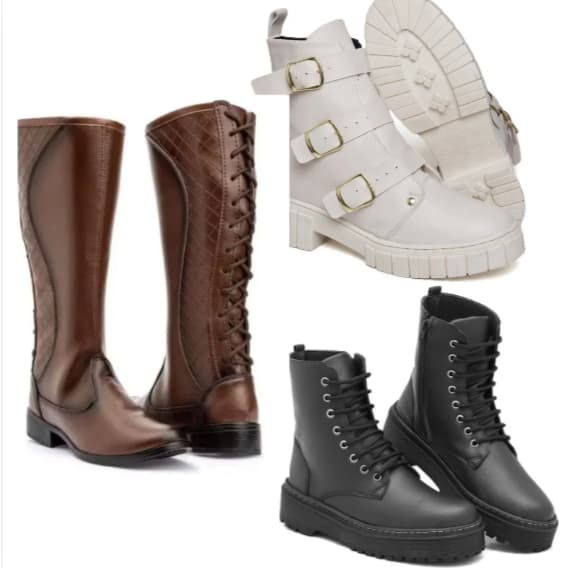Bota cano alto marrom+Bota Coturno Preta Feminina+botina feminina de conturno branca com 3 fivela