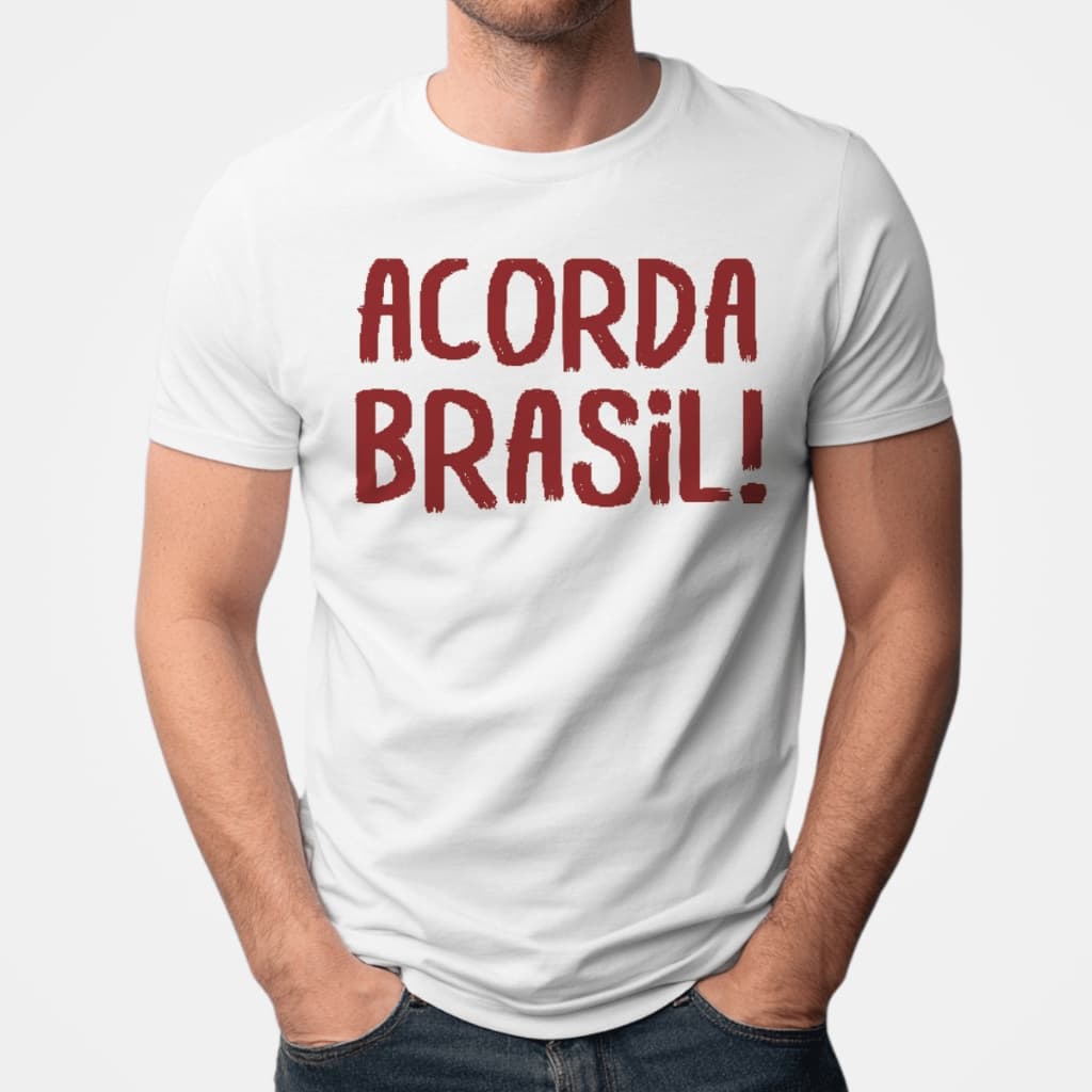 Camiseta Masculina Acorda Brasil Eleições Estampada Manga Curta Gola Redonda Polielastano