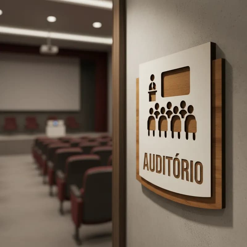 Placa de Sinalização Audit´rio MDF Alto Relevo 15x13cm Para Porta