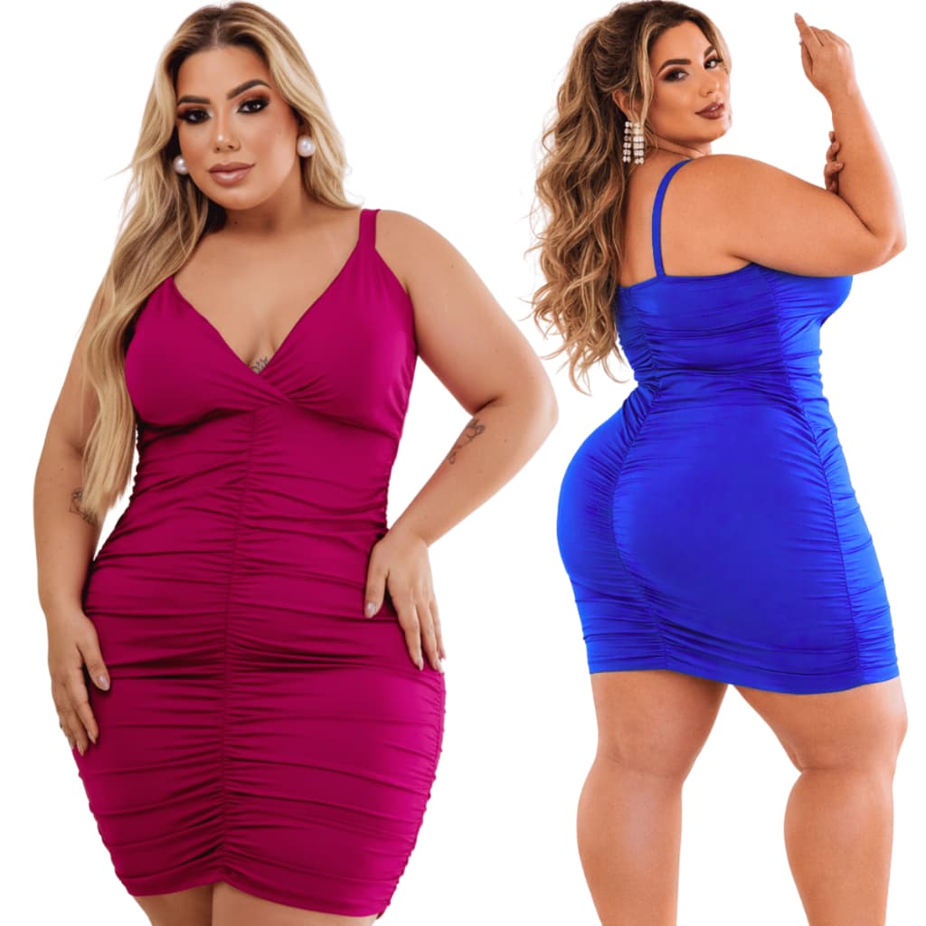VESTIDO PLUS SIZE FEMININO ALÇA COM BOJO DRAPEADO EMPINA BUMBUM MODA MAIOR veste do 46-52