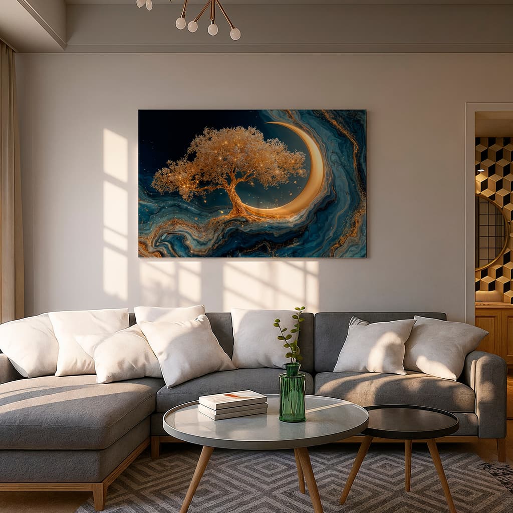Quadro Decorativo Árvore da Vida Dourada  Arte Moderna Luxo Sala  Escritório