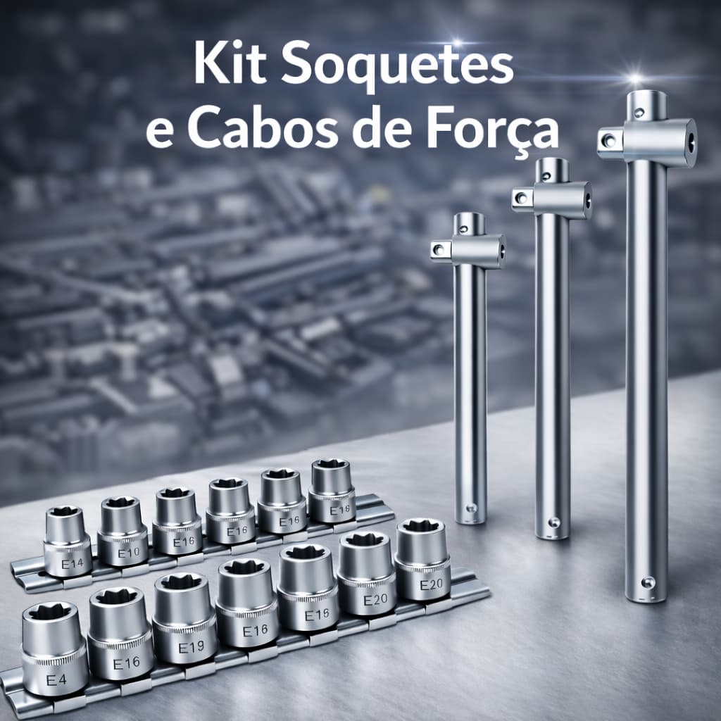 Jogo De Soquetes + Cabo De Força T 1/2 1/4 3/8 17 Peças Profissional