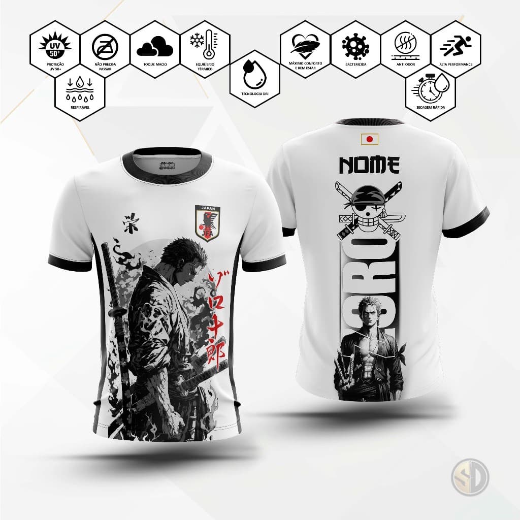 Camiseta camiseta t-shirt Anime One Piece JAPÃO ZORO Masculina  Feminina Unisex Infanto juvenil Personalizável