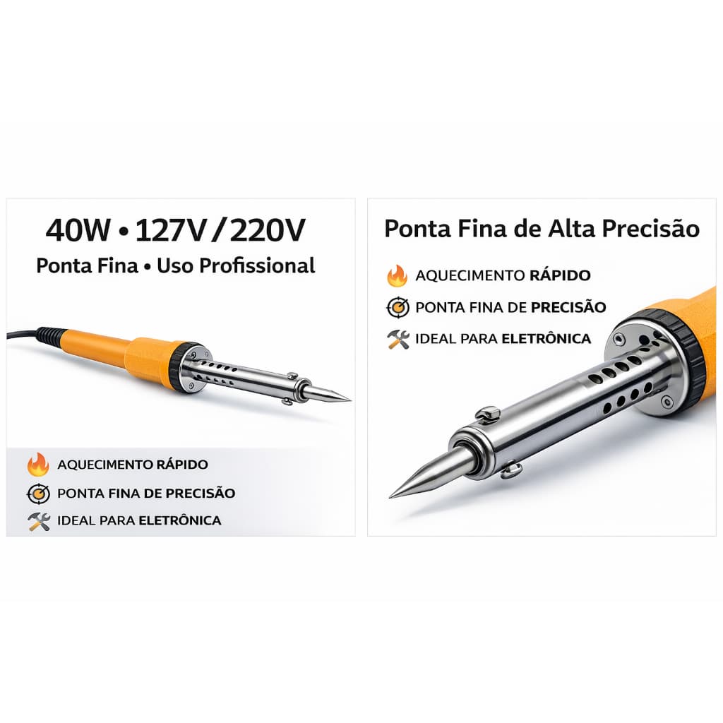 Ferro de Solda 40W Profissional 127V/220V Ponta Fina para Eletrônica Estanho Reparo
