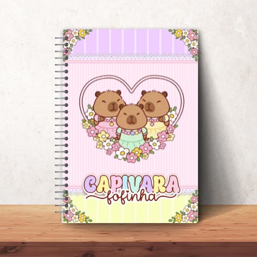 CADERNO UNIVERSITÁRIO 96 FOLHAS CAPIVARA ARAME PRATA FOLHAS PAUTADA