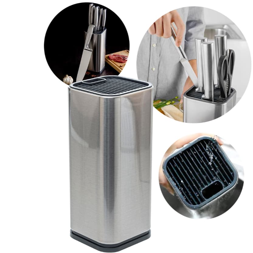 Porta Facas Inox Universal Com Cepo Ajustável Cepo Universal Inox Para Facas De Todos Os Tam