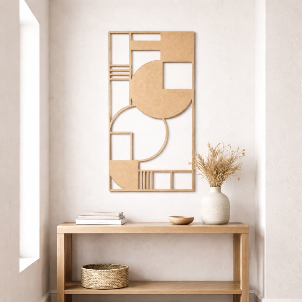 Painel Geométrico de Parede em MDF Preto ou Cru – Design Moderno