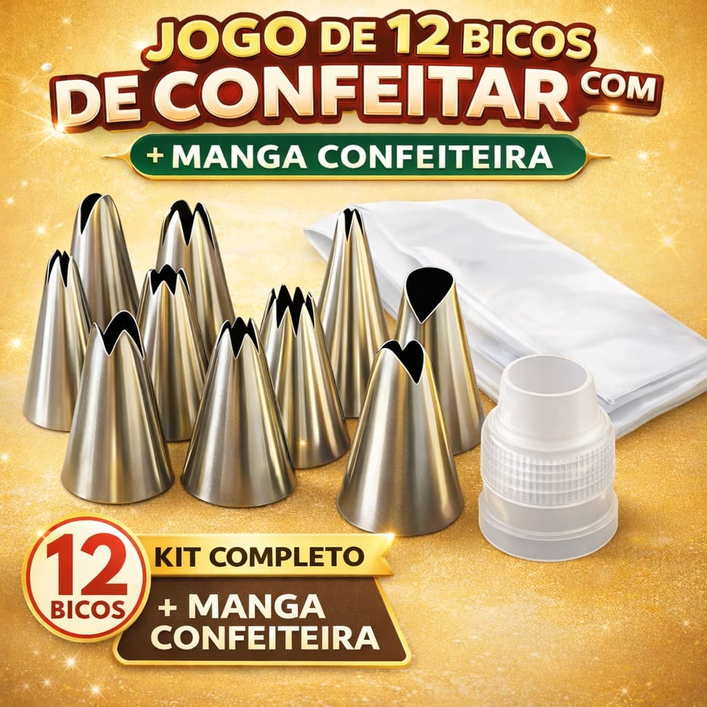 Jogo de Bicos 12 BICOS + Manga de confeiteiro Decoração Confeitaria