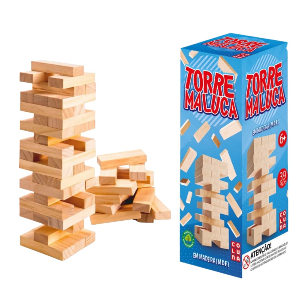 Jogo De Blocos Torre Maluca Em Madeira 39 Peças Pais & Filhos Presente menino menina