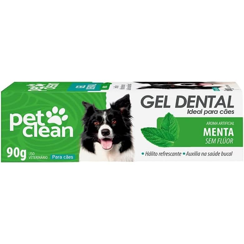 Gel Dental Pet Clean Menta 90g Cachorro e Gato | Pasta de Dente Sem Flúor Anti Tártaro Higiene Bucal