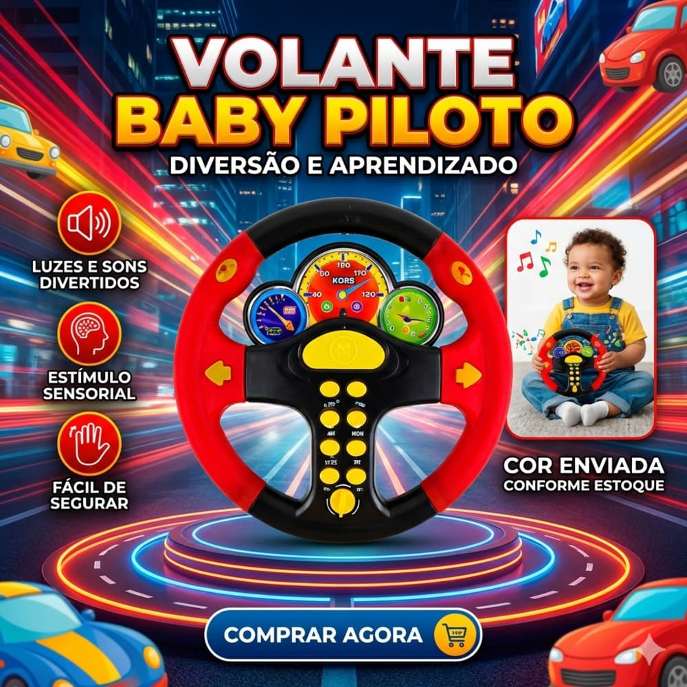 Brinquedo Volante Musical Infantil Com som luzes LED e Diversão