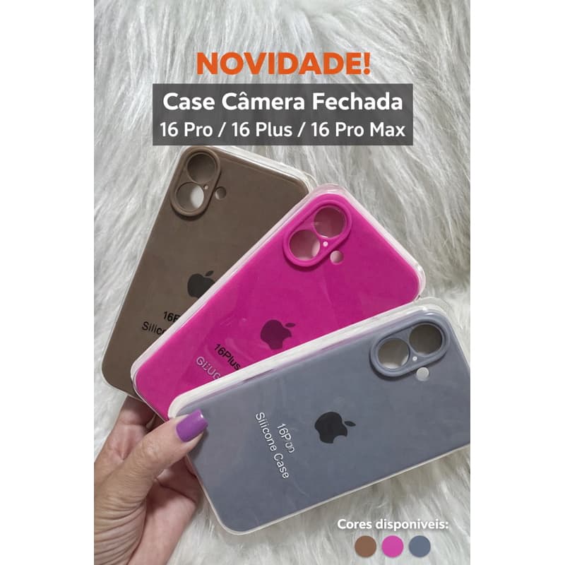 Capa  case compativel  com iPhone 16 Pro / 16 Plus / 16 Pro Max Silicone Premium Câmera Fechada Proteção Total(fechada)