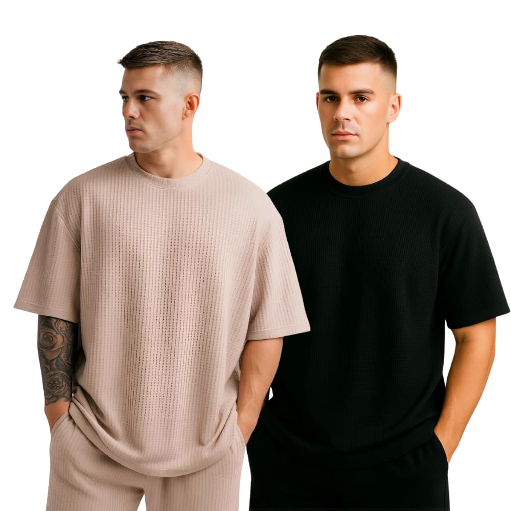 Kit 2 Camiseta Oversized Masculina Texturizada Casual Básica Lisa Premium