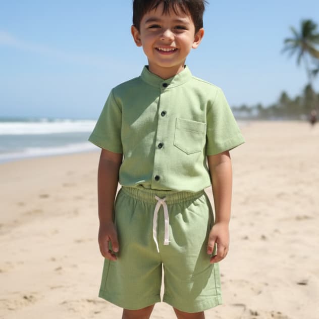 Conjunto Infantil Mauricinho Tecido de Linho - Estilo Gola Padre