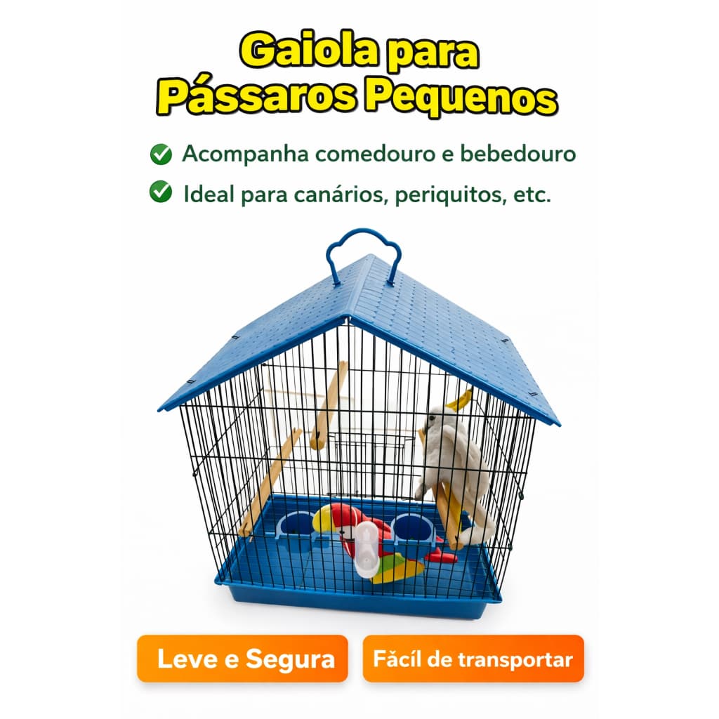 Gaiola Jel Plast para Pássaros Pequenos com Acessórios | Canário Periquito Calopsita