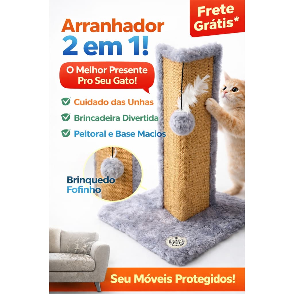 Arranhador de Canto São Pet | Arranhador Corner para Gatos com Brinquedo