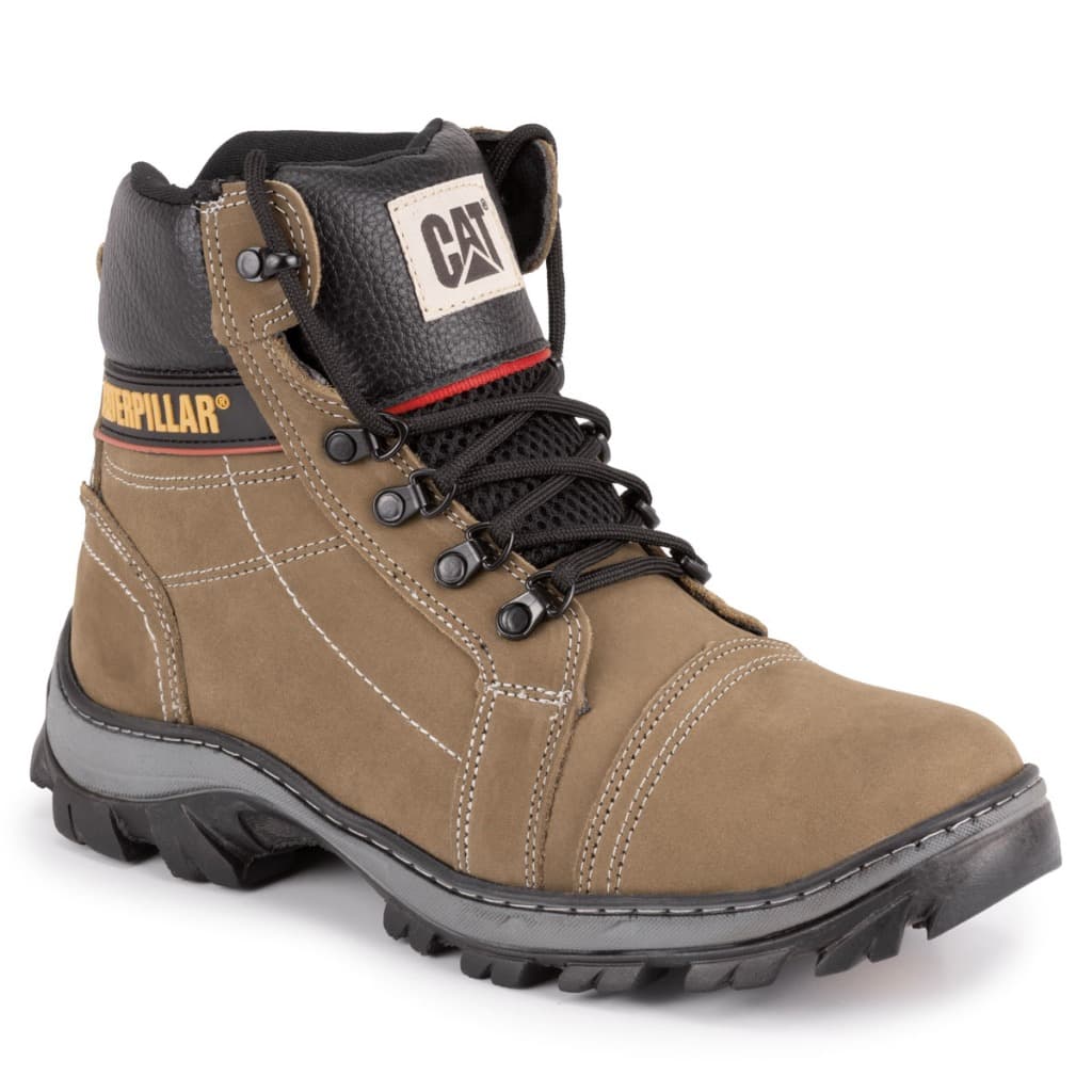 Bota Masculina Caterpillar Couro Caqui Palmilha gel Confortável Original.