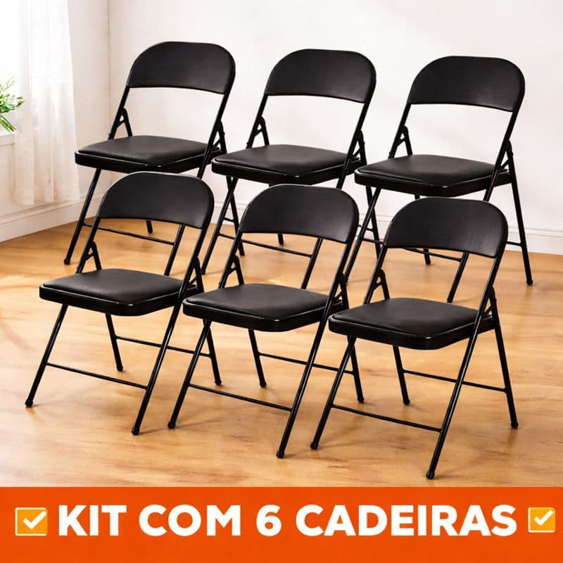 Kit de 6 Cadeiras Dobráveis Almofadada Bar e Restaurante Empilhavel Chair Dance