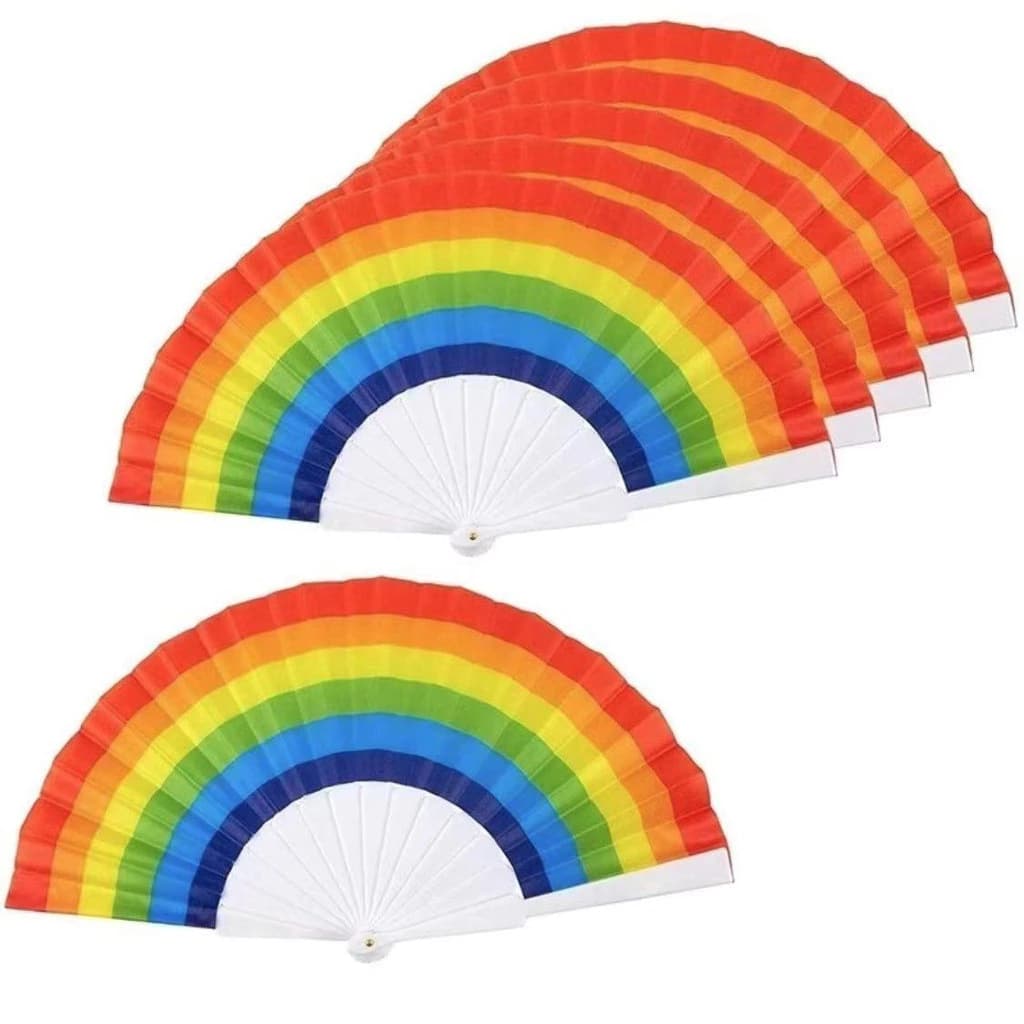 Kit 2 e 4 Leques Colorido Arco-íris Para Festa Dança Carnaval Decoração