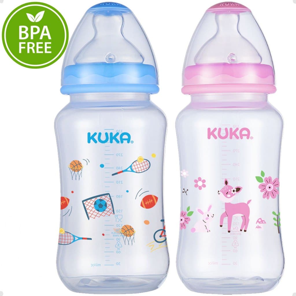 Mamadeira Kuka Big Ortodôntica 330ml menino menina Bico Silicone Orto Anticolica 6m+ Original Kuka