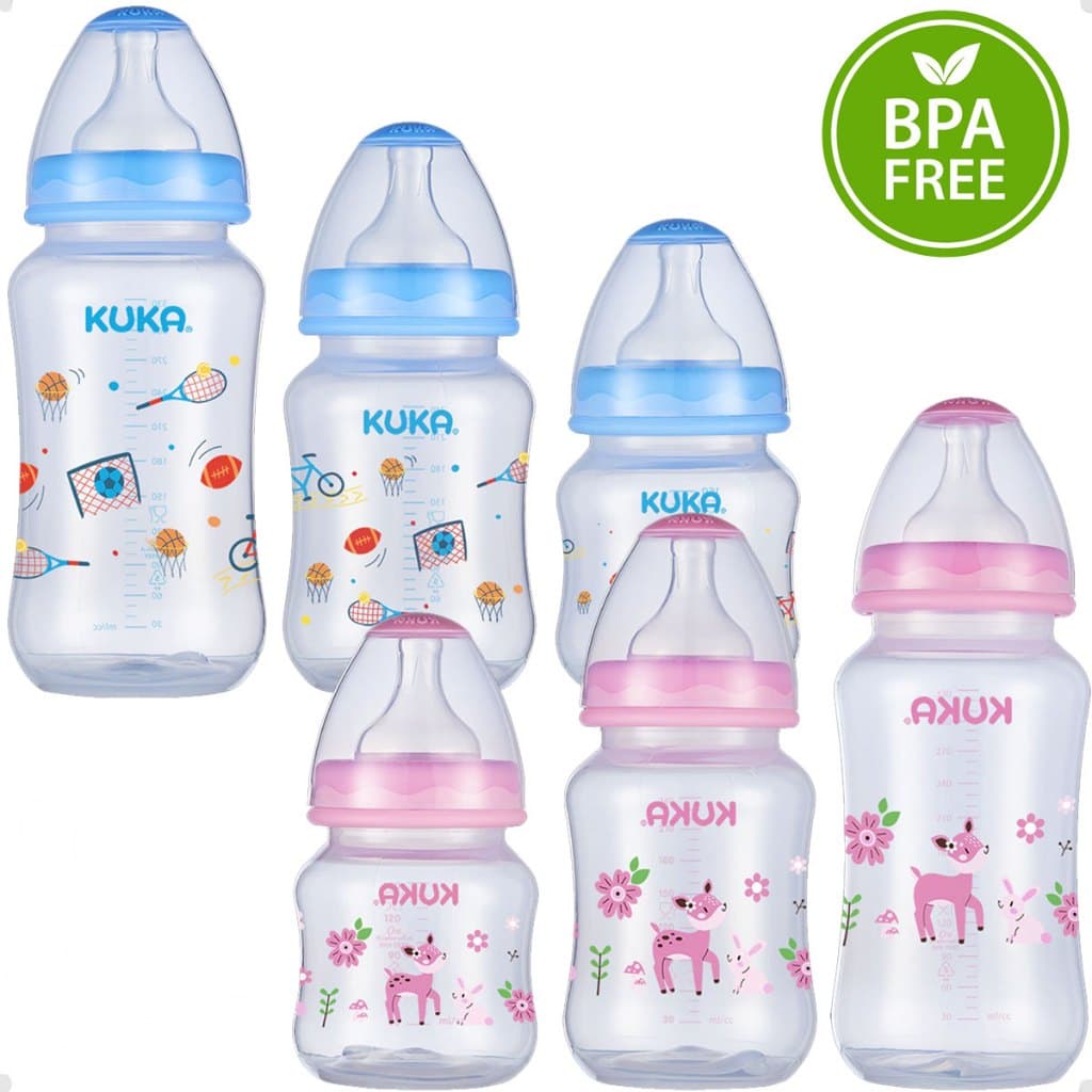Kit 3 Mamadeira Kuka Bico Big Redondo 150ml 240ml 330ml Rosa Azul Natural Bico Universal silicone