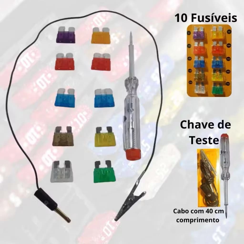 Kit Fusível Automotivo Chave Teste Garra Jacaré Universal