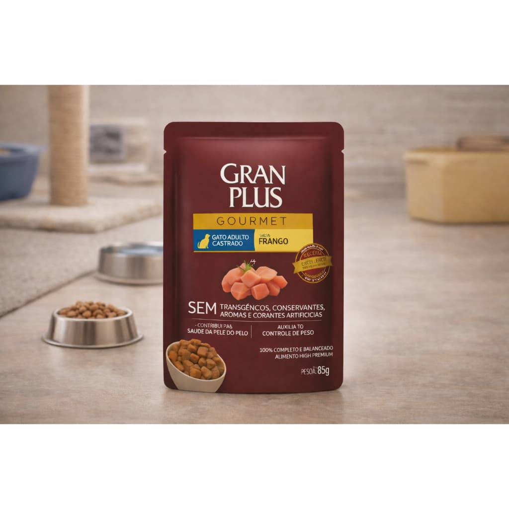 1 Unidade Sache Ração Úmida Gran Plus Gourmet Sache Frango para Gatos Castrados