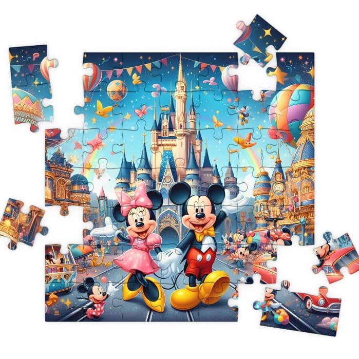 Quebra Cabeça MDF Mickey e Minnie 49 Peças Vários Modelos Super Oferta