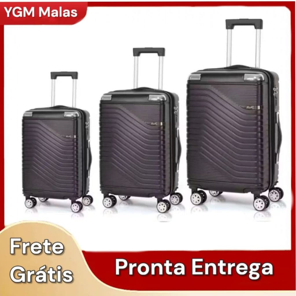 Kit Conjunto 3 Malas De Viagem Pmg Resistente Premium Pequena 10kg E Media 23kg E Grande 32kg