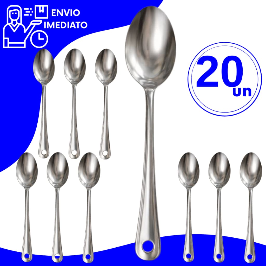 Kit 20 Peças Colher Para Servir Colher de Arroz Aço Inox Premium 25,5m Utensílio de Cozinha