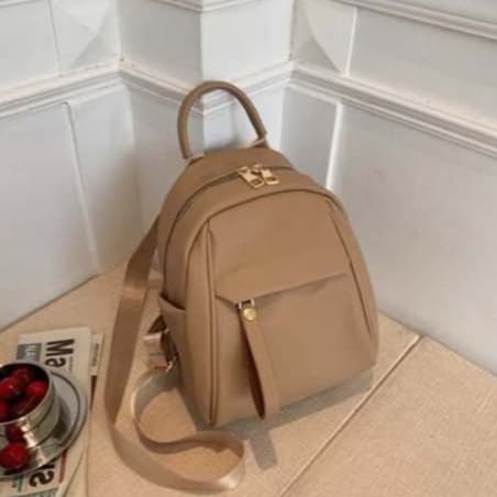 Mochila Feminina De Couro Pu Pequeno Com Alça Ajustável De Ombro Dobrável