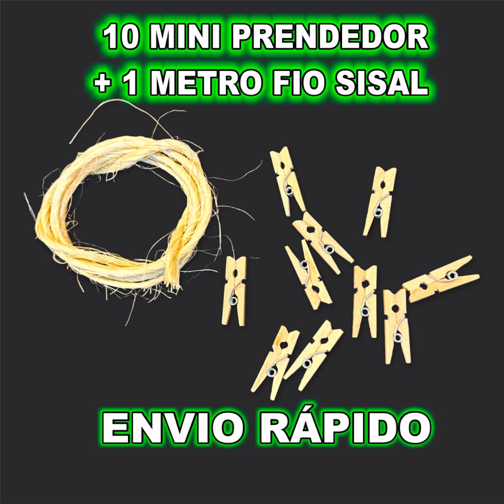 Kit Varal de Fotos Dia dos Namorados: 10 Mini Prendedores + 1m Sisal