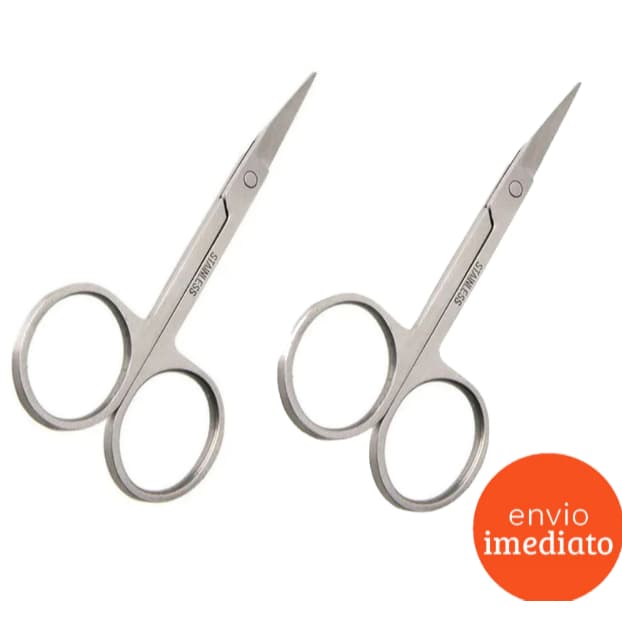 Kit 2 Tesourinha Para Cortar Unha Sobrancelha E Cílios - Ponta Curva E Fina