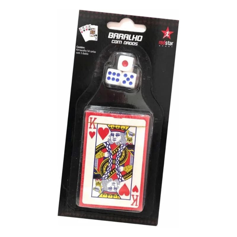 Baralho com Dados Kit Baralho 54 Cartas com 3 Dados