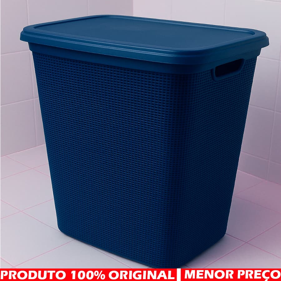 Cesto Organizador Multiuso 45 Litros Grande Com Tampa – Roupas, Brinquedos, Quartos e Lavanderia, Resistente, Casa.