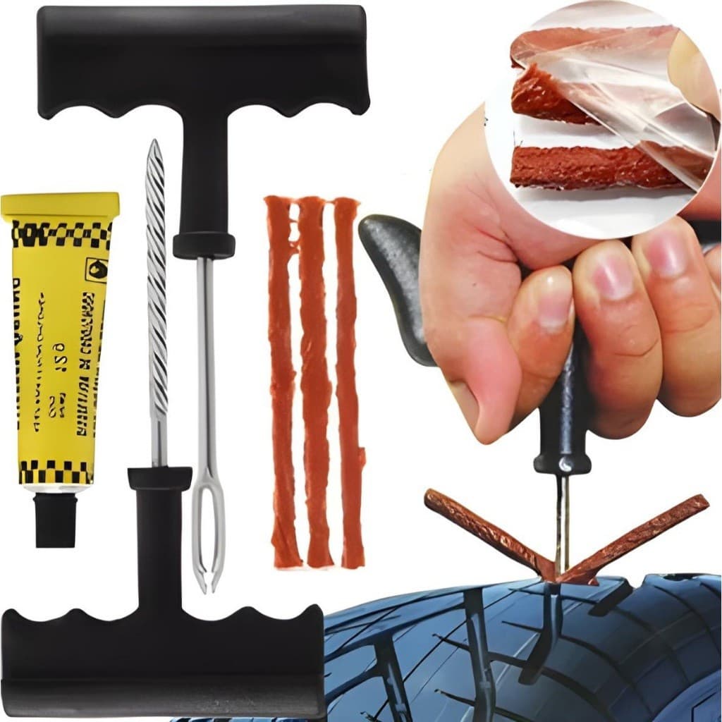 Kit Reparo De Pneu Sem Câmara Furado Carro Moto e Refil tipo macarrão com 3 unidades Envio Imediato